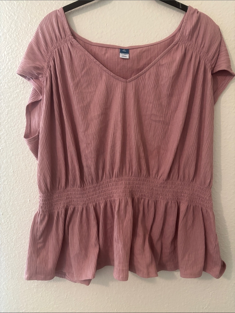 Old Navy Dusty Rose V-Neck Smocked Peplum Blouse